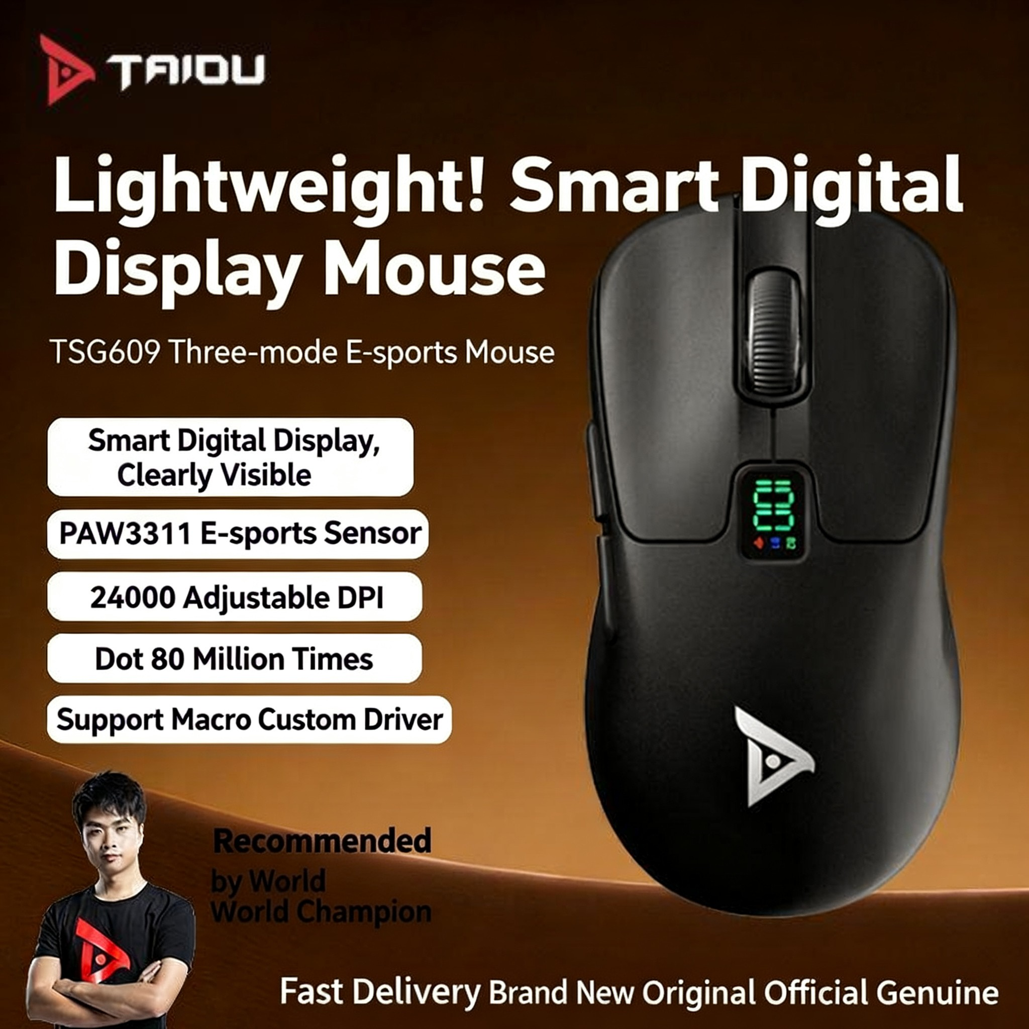 [TAIDU] 609 Series 2.4G Wireless Bluetooth Mouse, Wired, Professional Esports Gaming, Office Use, Lightweight, Digital Display