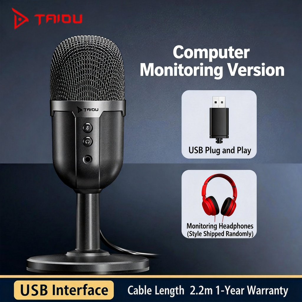 [TAIDU] 207 Desktop Microphone, New Model, Dedicated for Desktop and Laptop Live Streaming, with Monitoring Function, for Conferences and Online Classes, USB