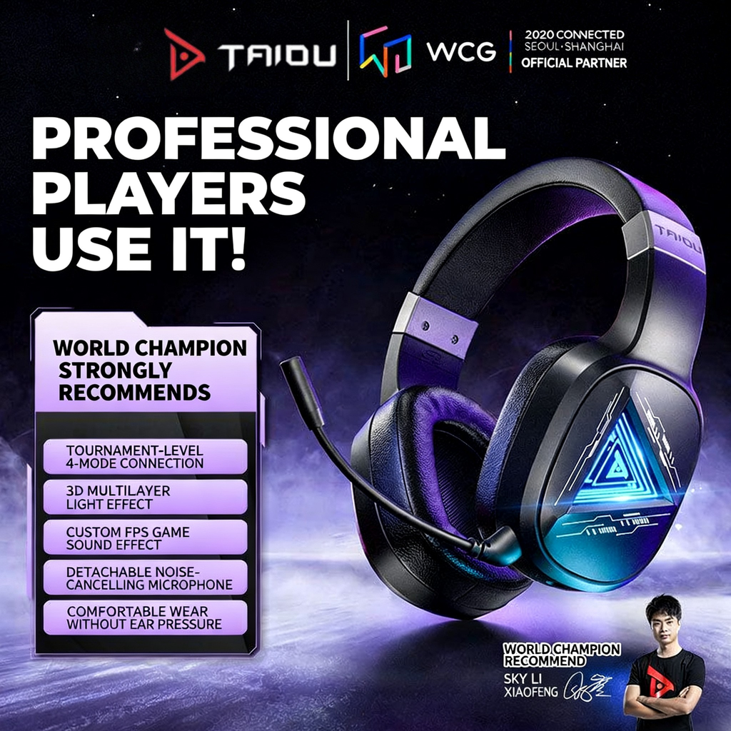 [TAIDU] Phantom 2.4G Quad-Mode Wireless Gaming Headset, Over-Ear, PC Universal, Bluetooth Gaming with Microphone THS320