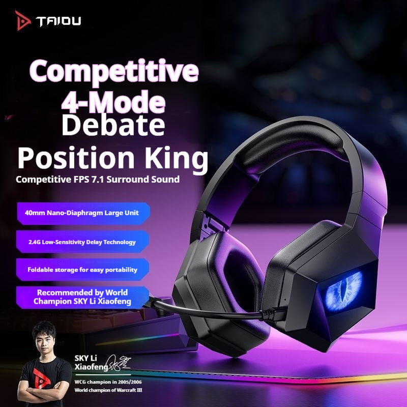 [TAIDU] Dark Eye 2.4g Wireless Gaming Headset Delta Headphones Wired Virtual