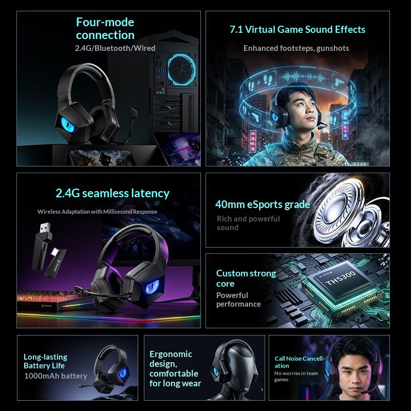 [TAIDU] Dark Eye 2.4g Wireless Gaming Headset Delta Headphones Wired Virtual