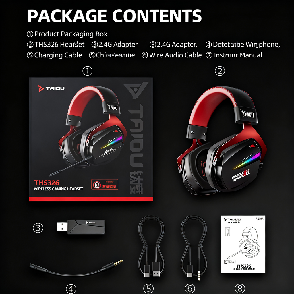 TAIDU THS326 "Armor" Quad-Mode Wireless Headphones — Over-Ear Gaming & Esports Headset (Bluetooth / Delta 2.4G) for PC