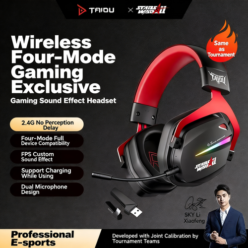TAIDU THS326 "Armor" Quad-Mode Wireless Headphones — Over-Ear Gaming & Esports Headset (Bluetooth / Delta 2.4G) for PC