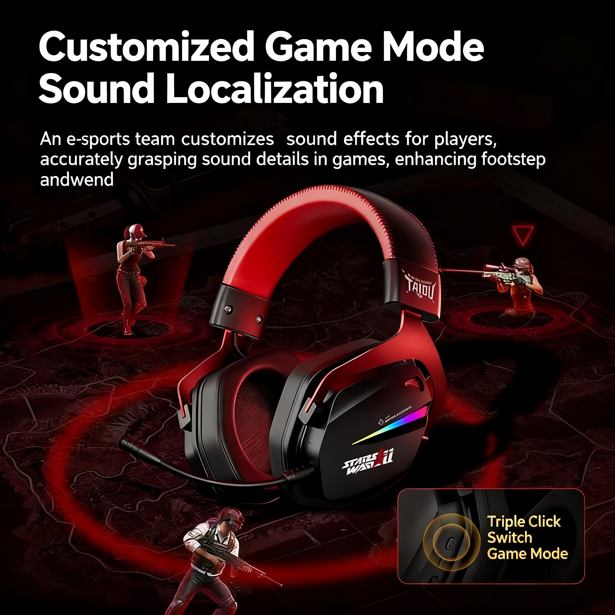 TAIDU THS326 "Armor" Quad-Mode Wireless Headphones — Over-Ear Gaming & Esports Headset (Bluetooth / Delta 2.4G) for PC