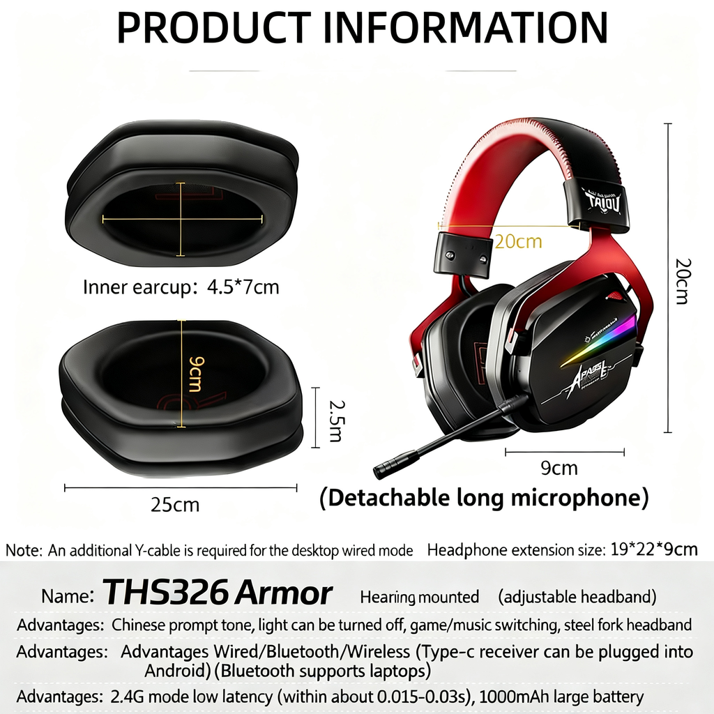 TAIDU THS326 "Armor" Quad-Mode Wireless Headphones — Over-Ear Gaming & Esports Headset (Bluetooth / Delta 2.4G) for PC