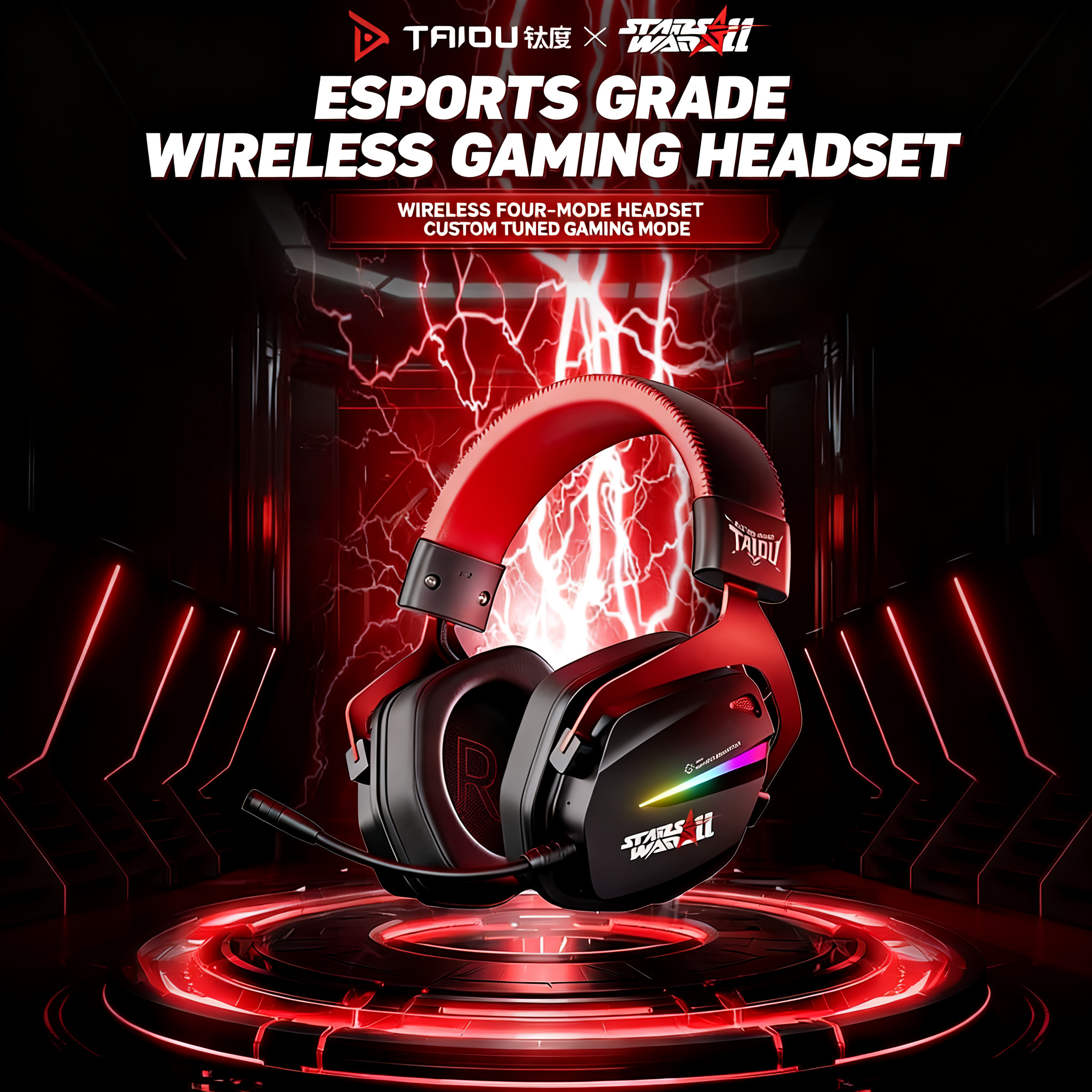 TAIDU THS326 "Armor" Quad-Mode Wireless Headphones — Over-Ear Gaming & Esports Headset (Bluetooth / Delta 2.4G) for PC