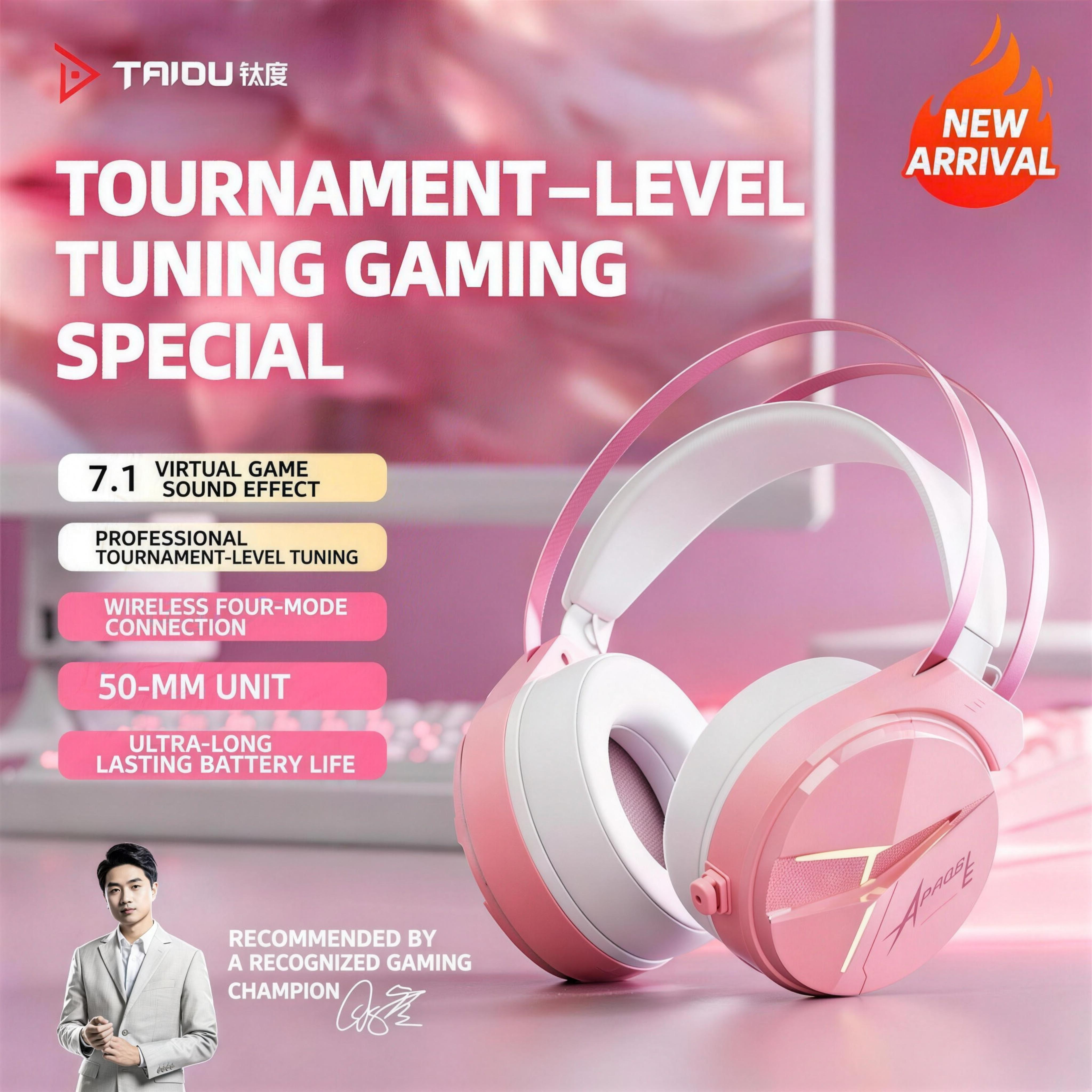 [TAIDU] THS319 Over-Ear Wireless Quad-Mode 7.1 Gaming Headset with Microphone — 2.4G & Bluetooth Connectivity (Delta Series)