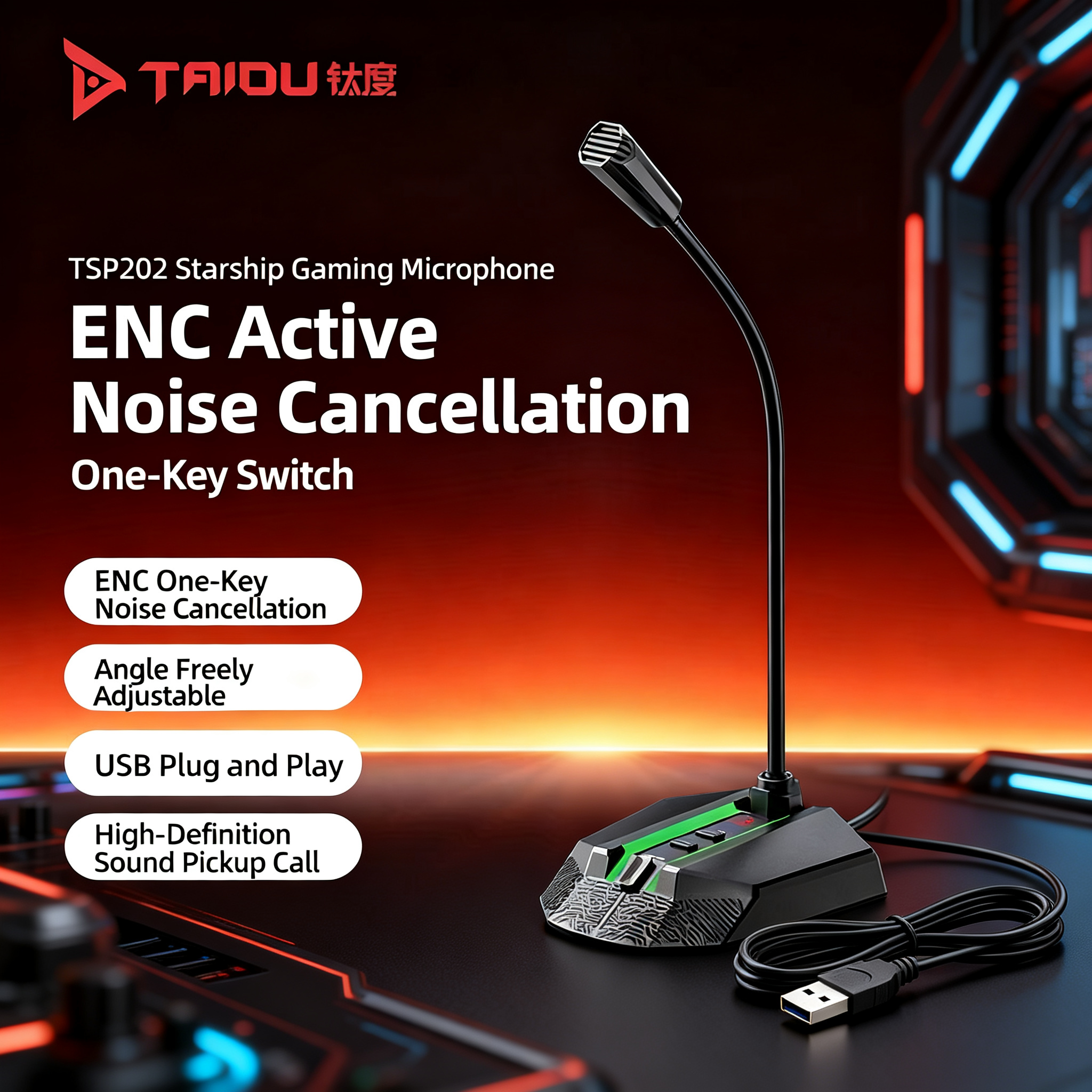 [TAIDU] TSP202 Desktop Microphone — Noise-Cancelling Mic for Gaming, Voice Chat, Live Streaming, Online Classes, Conferences, and Karaoke