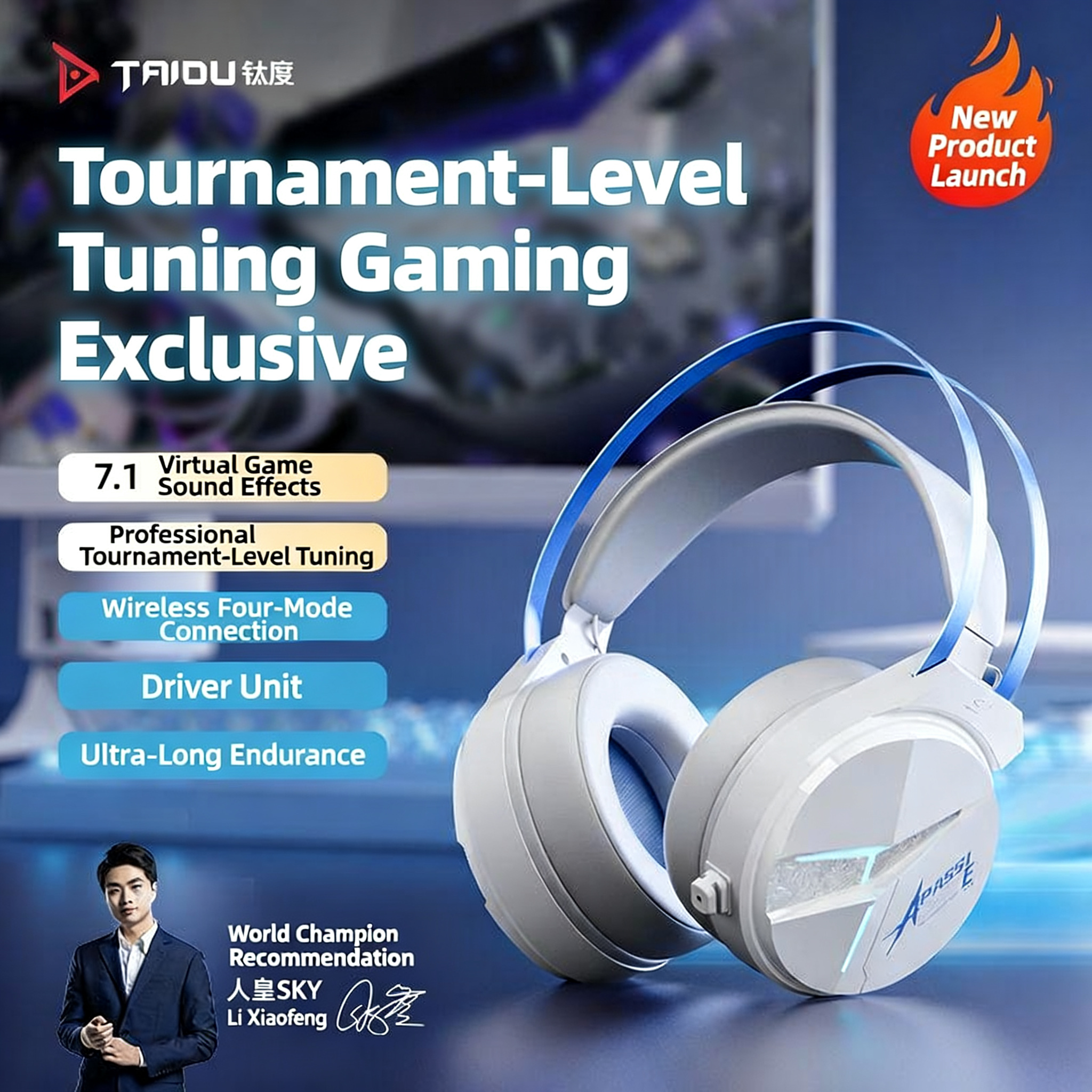 [TAIDU] THS319 Over-Ear Wireless Quad-Mode 7.1 Gaming Headset with Microphone — 2.4G & Bluetooth Connectivity (Delta Series)
