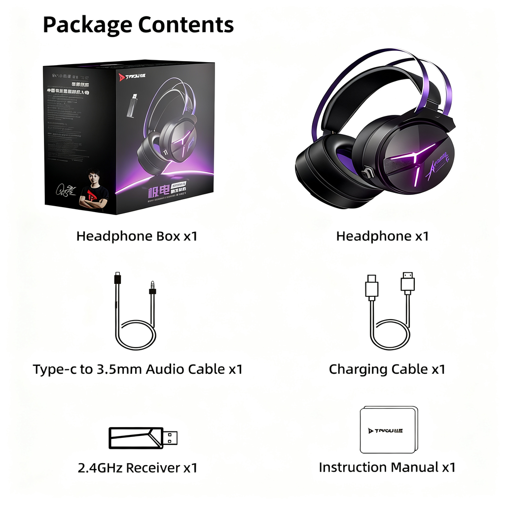 [TAIDU] THS319 Over-Ear Wireless Quad-Mode 7.1 Gaming Headset with Microphone — 2.4G & Bluetooth Connectivity (Delta Series)