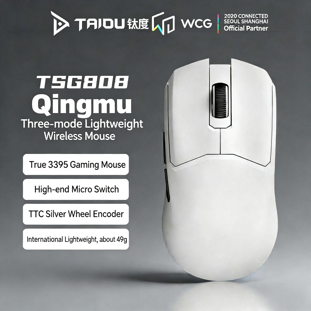 TAIDU TSG808 Lightweight 3395 Wireless Tri-Mode Gaming Mouse — Ultra-Lightweight, PUBG-Optimized, Bluetooth & 2.4G Esports Mouse
