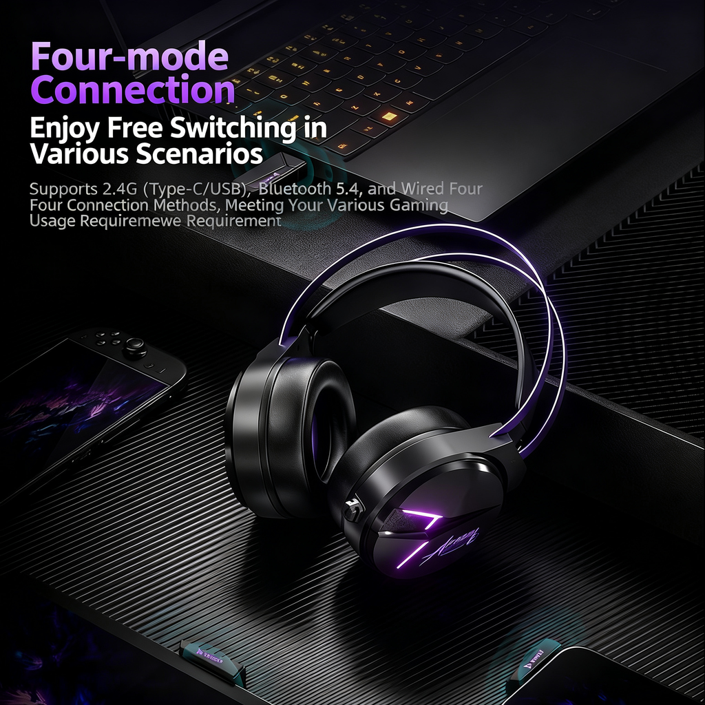 [TAIDU] THS319 Over-Ear Wireless Quad-Mode 7.1 Gaming Headset with Microphone — 2.4G & Bluetooth Connectivity (Delta Series)