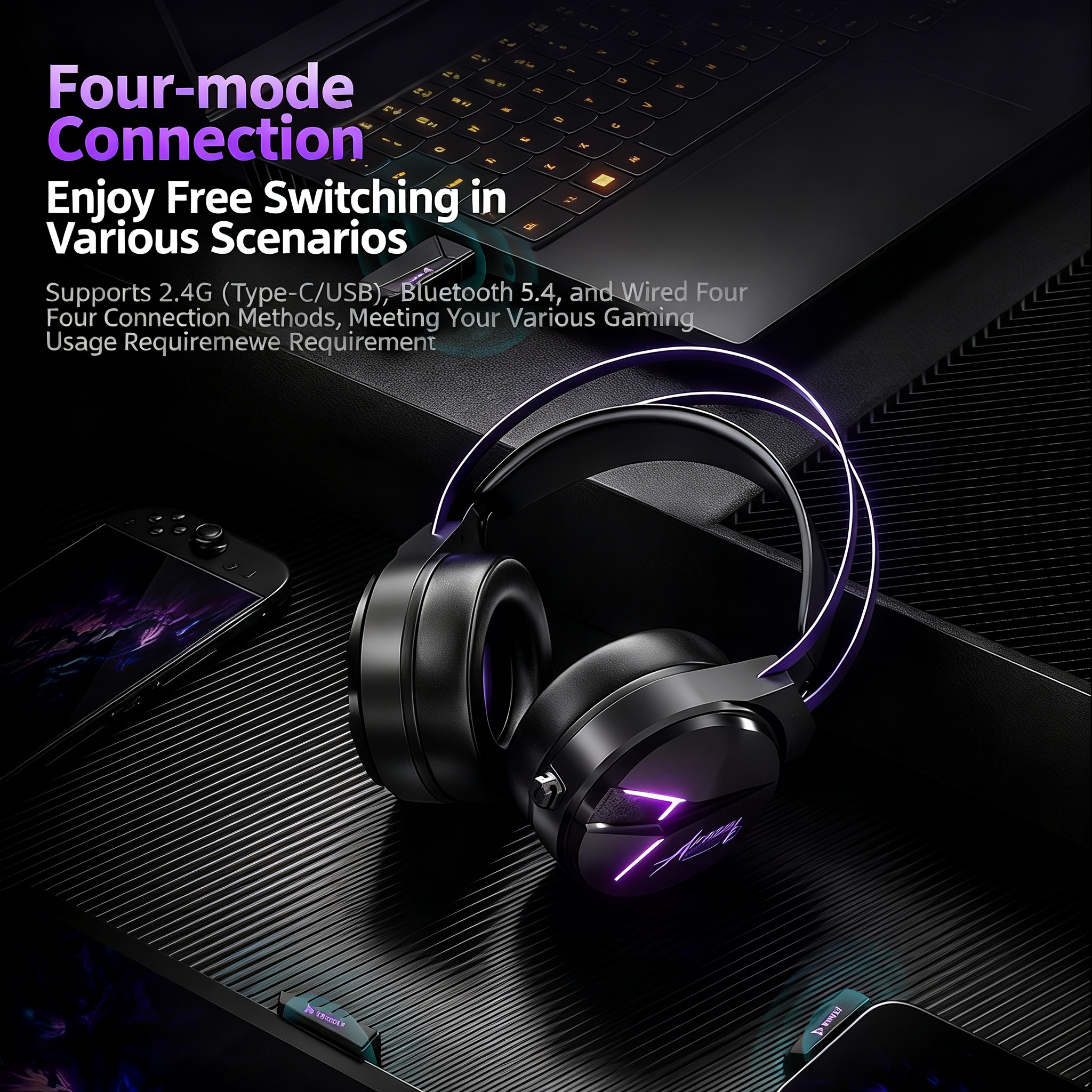 [TAIDU] THS319 Over-Ear Wireless Quad-Mode 7.1 Gaming Headset with Microphone — 2.4G & Bluetooth Connectivity (Delta Series)