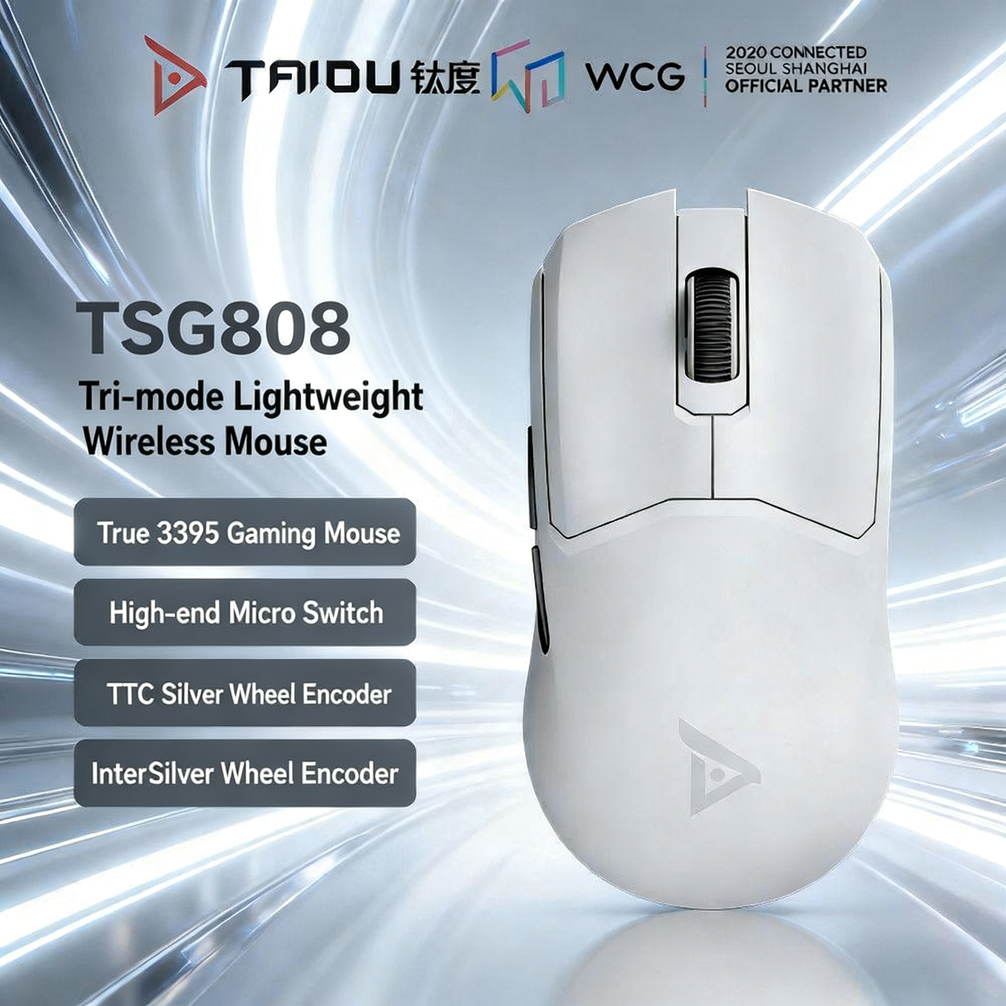 TAIDU TSG808 Lightweight 3395 Wireless Tri-Mode Gaming Mouse — Ultra-Lightweight, PUBG-Optimized, Bluetooth & 2.4G Esports Mouse