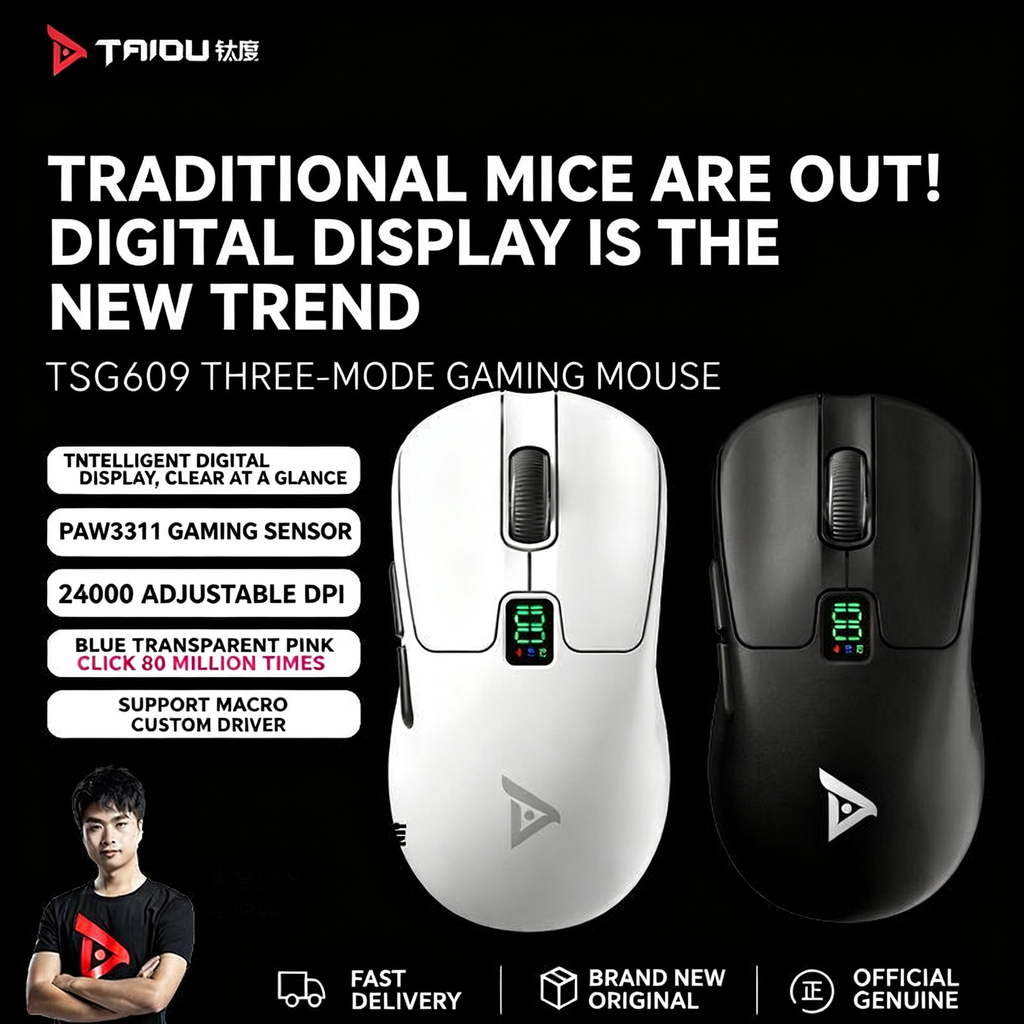[TAIDU] 609 Series 2.4G Wireless Bluetooth Mouse, Wired, Professional Esports Gaming, Office Use, Lightweight, Digital Display