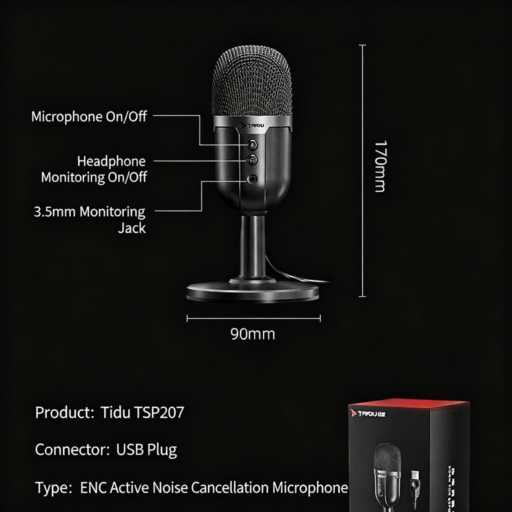 [TAIDU] 207 Desktop Microphone, New Model, Dedicated for Desktop and Laptop Live Streaming, with Monitoring Function, for Conferences and Online Classes, USB